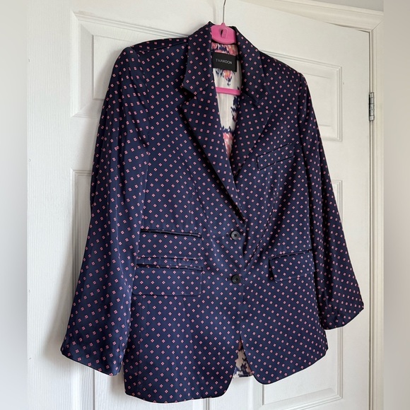Thakoon navy blue & pink silk viscose patterned blazer - size 8 NWOT - Picture 2 of 6